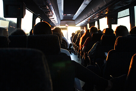 charter bus with flat screen tvs