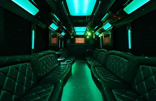 leather seating of a party bus 