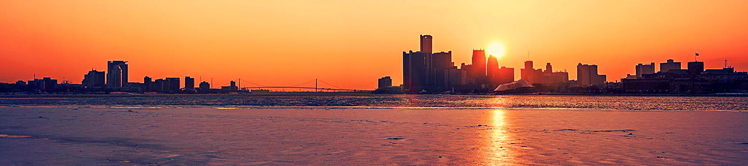 Detroit skyline at sunset